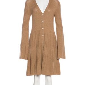 Derek Lam Cashmere Camel Brown Knit Button-Down Sweater Dress Sz L